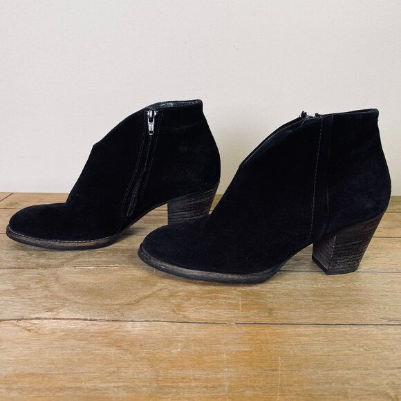 Paul Green Shoes - Paul Green Delgado Size 7.5 Booties Black Suede Side Zippers Stacked Heels